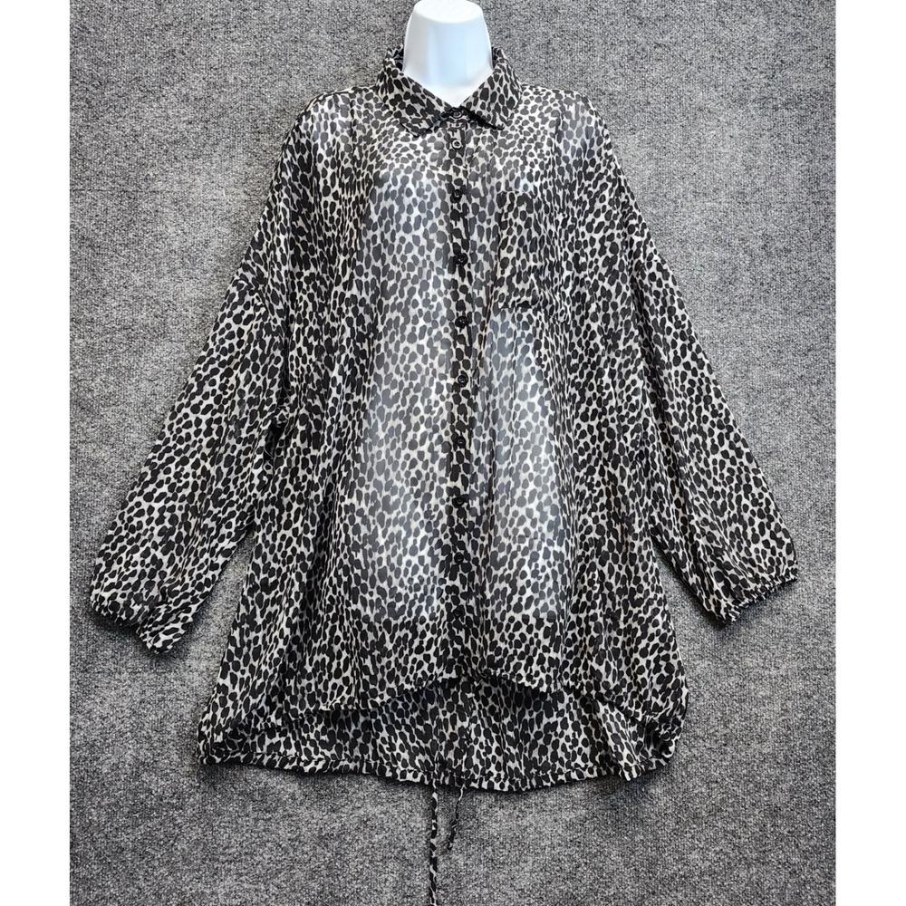 Torrid Women Leopard Sheer Rayon Button Down Blouse Boho Grunge Edgy Plus Size 2